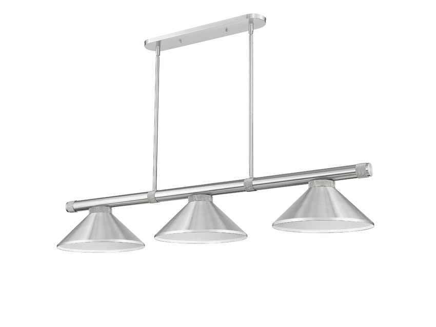 Z-Lite Vanguard 3050-3BN-MB15 59" 3-Light Brushed Nickel Steel and Aluminum Billiard Light