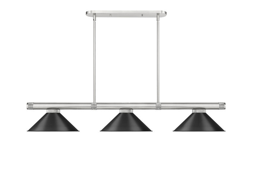 Z-Lite Vanguard 3050-3BN-MB15 59" 3-Light Brushed Nickel Steel and Aluminum Frame Matte Black Steel Shade Billiard Light