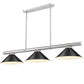 Z-Lite Vanguard 3050-3BN-MB15 59" 3-Light Brushed Nickel Steel and Aluminum Frame Matte Black Steel Shade Billiard Light