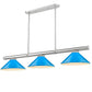 Z-Lite Vanguard 3050-3BN-MEB 59" 3-Light Brushed Nickel Steel and Aluminum Frame Electric Blue Steel Shade Billiard Light