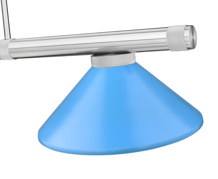 Z-Lite Vanguard 3050-3BN-MEB 59" 3-Light Brushed Nickel Steel and Aluminum Frame Electric Blue Steel Shade Billiard Light