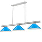 Z-Lite Vanguard 3050-3BN-MEB 59" 3-Light Brushed Nickel Steel and Aluminum Frame Electric Blue Steel Shade Billiard Light