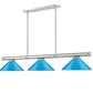 Z-Lite Vanguard 3050-3BN-MEB 59" 3-Light Brushed Nickel Steel and Aluminum Frame Electric Blue Steel Shade Billiard Light