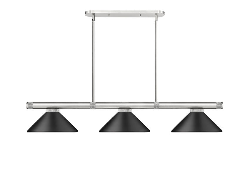 Z-Lite Vanguard 3050-3BN-MMB 59" 3-Light Brushed Nickel Steel and Aluminum Frame Matte Black Steel Shade Billiard Light