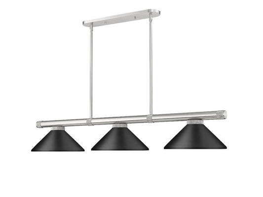 Z-Lite Vanguard 3050-3BN-MMB 59" 3-Light Brushed Nickel Steel and Aluminum Frame Matte Black Steel Shade Billiard Light