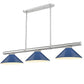 Z-Lite Vanguard 3050-3BN-MNB 59" 3-Light Brushed Nickel Steel and Aluminum Frame Navy Blue Steel Shade Billiard Light