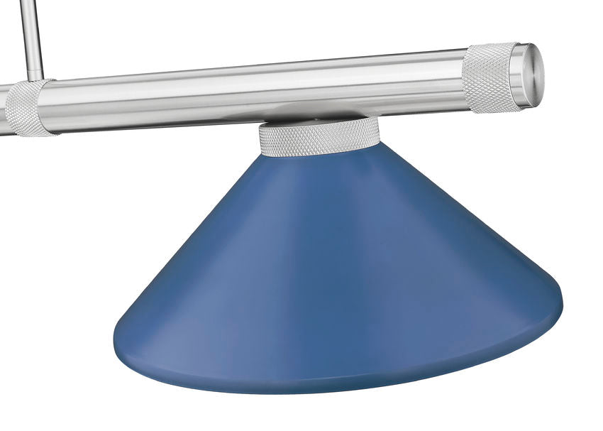 Z-Lite Vanguard 3050-3BN-MNB 59" 3-Light Brushed Nickel Steel and Aluminum Frame Navy Blue Steel Shade Billiard Light
