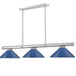Z-Lite Vanguard 3050-3BN-MNB 59" 3-Light Brushed Nickel Steel and Aluminum Frame Navy Blue Steel Shade Billiard Light