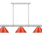 Z-Lite Vanguard 3050-3BN-PRD 59" 3-Light Brushed Nickel Steel and Aluminum Frame Red Plastic Shade Billiard Light