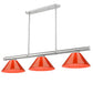 Z-Lite Vanguard 3050-3BN-PRD 59" 3-Light Brushed Nickel Steel and Aluminum Frame Red Plastic Shade Billiard Light