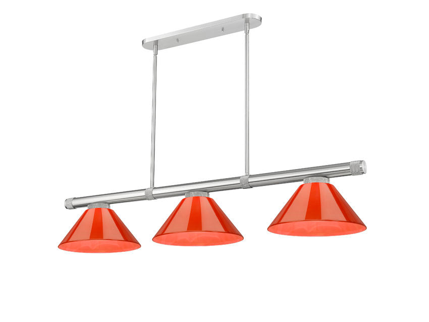 Z-Lite Vanguard 3050-3BN-PRD 59" 3-Light Brushed Nickel Steel and Aluminum Frame Red Plastic Shade Billiard Light