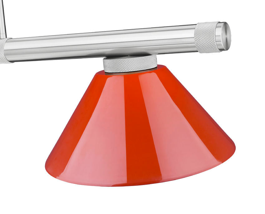 Z-Lite Vanguard 3050-3BN-PRD 59" 3-Light Brushed Nickel Steel and Aluminum Frame Red Plastic Shade Billiard Light