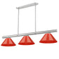 Z-Lite Vanguard 3050-3BN-PRD 59" 3-Light Brushed Nickel Steel and Aluminum Frame Red Plastic Shade Billiard Light