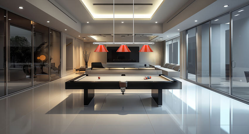 Z-Lite Vanguard 3050-3BN-PRD 59" 3-Light Brushed Nickel Steel and Aluminum Frame Red Plastic Shade Billiard Light