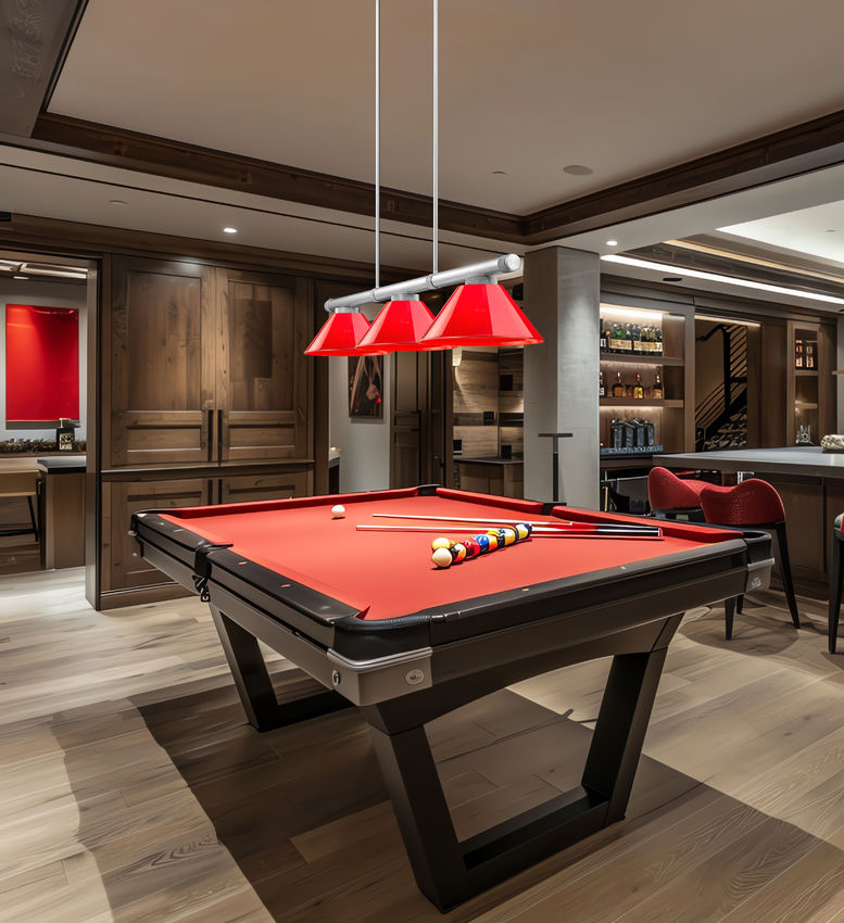 Z-Lite Vanguard 3050-3BN-PRD 59" 3-Light Brushed Nickel Steel and Aluminum Frame Red Plastic Shade Billiard Light