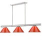 Z-Lite Vanguard 3050-3BN-PRD 59" 3-Light Brushed Nickel Steel and Aluminum Frame Red Plastic Shade Billiard Light