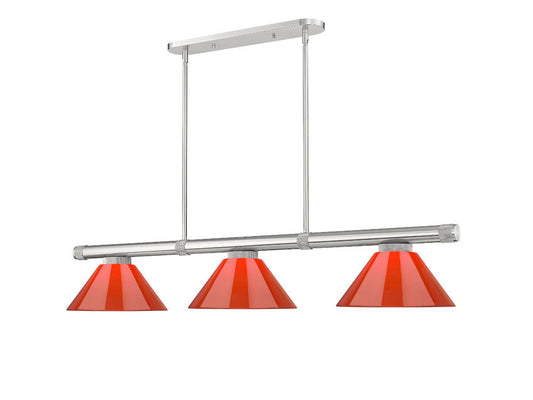 Z-Lite Vanguard 3050-3BN-PRD 59" 3-Light Brushed Nickel Steel and Aluminum Frame Red Plastic Shade Billiard Light