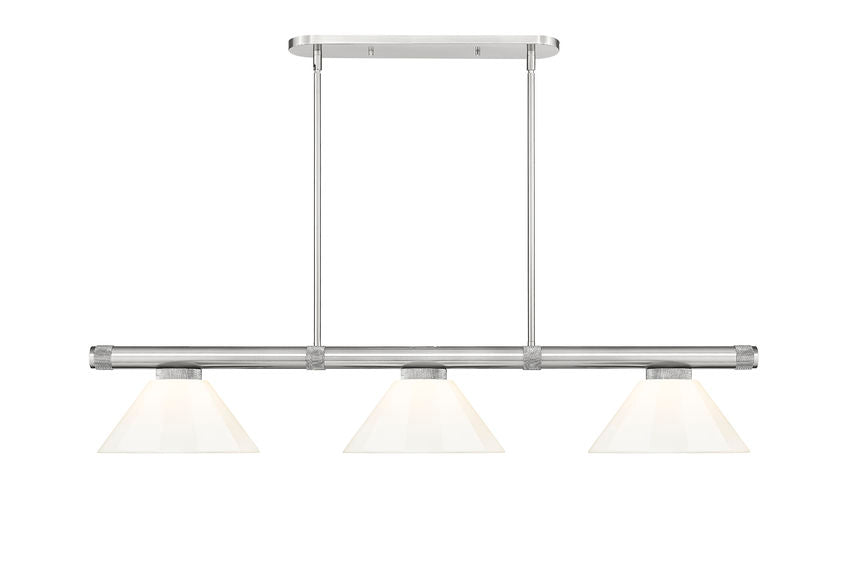 Z-Lite Vanguard 3050-3BN-PWH 59" 3-Light Brushed Nickel Steel and Aluminum Frame White Plastic Shade Billiard Light