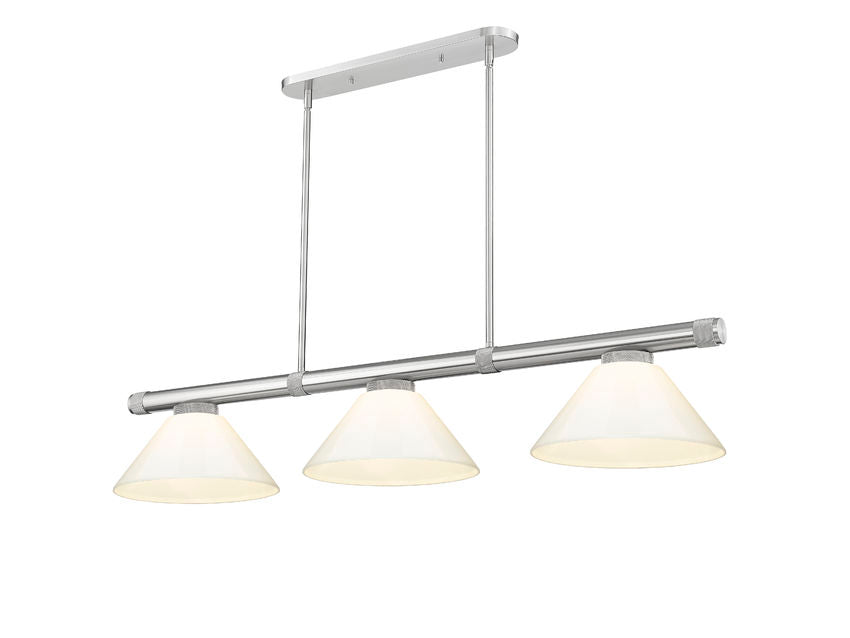 Z-Lite Vanguard 3050-3BN-PWH 59" 3-Light Brushed Nickel Steel and Aluminum Frame White Plastic Shade Billiard Light