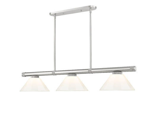 Z-Lite Vanguard 3050-3BN-PWH 59" 3-Light Brushed Nickel Steel and Aluminum Frame White Plastic Shade Billiard Light
