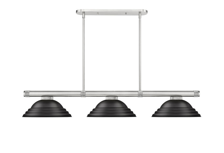 Z-Lite Vanguard 3050-3BN-SMB 59" 3-Light Brushed Nickel Steel and Aluminum Frame Matte Black Steel Shade Billiard Light
