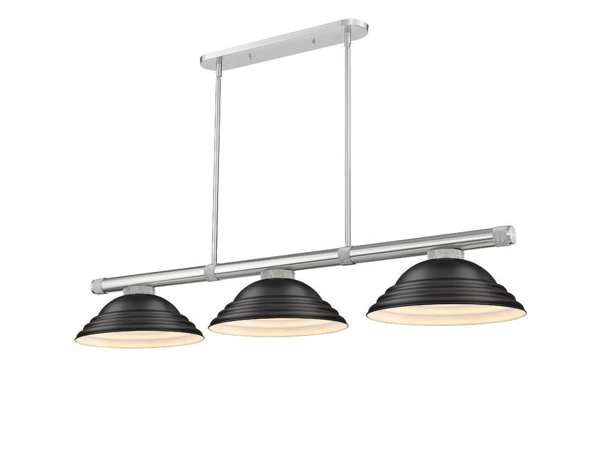 Z-Lite Vanguard 3050-3BN-SMB 59" 3-Light Brushed Nickel Steel and Aluminum Frame Matte Black Steel Shade Billiard Light