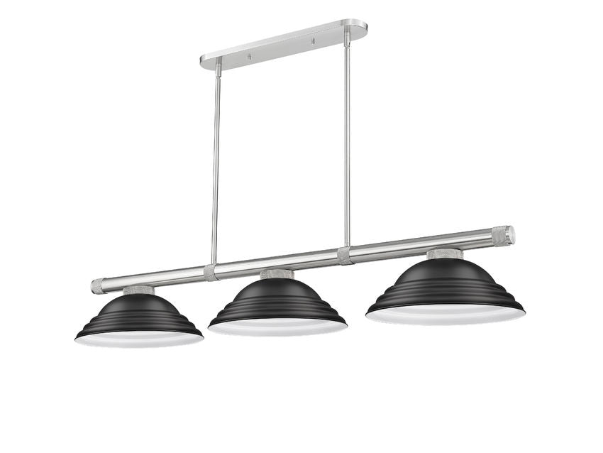 Z-Lite Vanguard 3050-3BN-SMB 59" 3-Light Brushed Nickel Steel and Aluminum Frame Matte Black Steel Shade Billiard Light