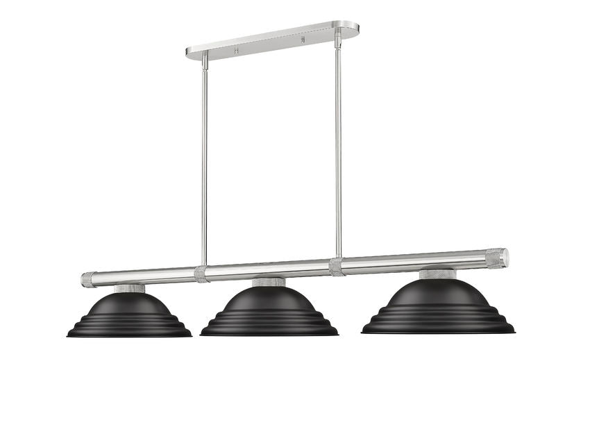 Z-Lite Vanguard 3050-3BN-SMB 59" 3-Light Brushed Nickel Steel and Aluminum Frame Matte Black Steel Shade Billiard Light