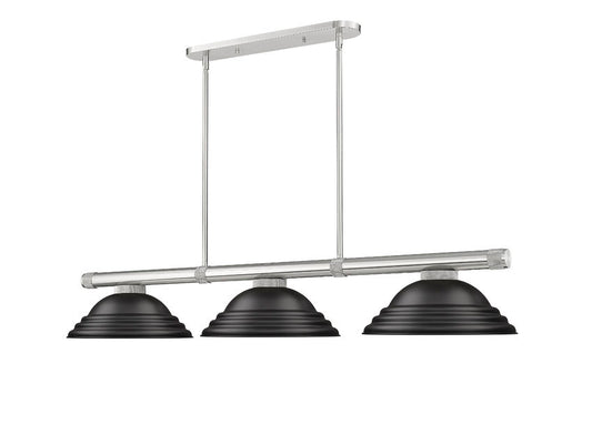 Z-Lite Vanguard 3050-3BN-SMB 59" 3-Light Brushed Nickel Steel and Aluminum Frame Matte Black Steel Shade Billiard Light