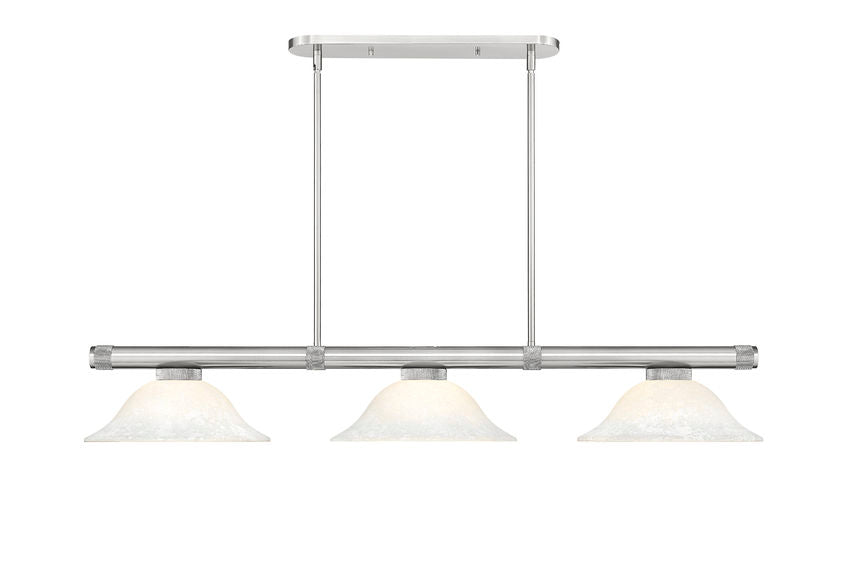 Z-Lite Vanguard 3050-3BN-WM16 59" 3-Light Brushed Nickel Steel and Aluminum Frame White Mottle Glass Shade Billiard Light