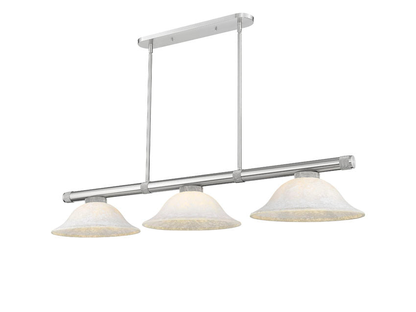 Z-Lite Vanguard 3050-3BN-WM16 59" 3-Light Brushed Nickel Steel and Aluminum Frame White Mottle Glass Shade Billiard Light