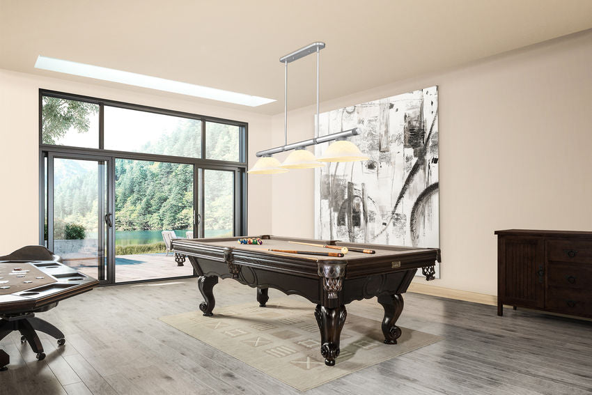 Z-Lite Vanguard 3050-3BN-WM16 59" 3-Light Brushed Nickel Steel and Aluminum Frame White Mottle Glass Shade Billiard Light