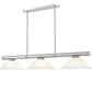 Z-Lite Vanguard 3050-3BN-WM16 59" 3-Light Brushed Nickel Steel and Aluminum Frame White Mottle Glass Shade Billiard Light