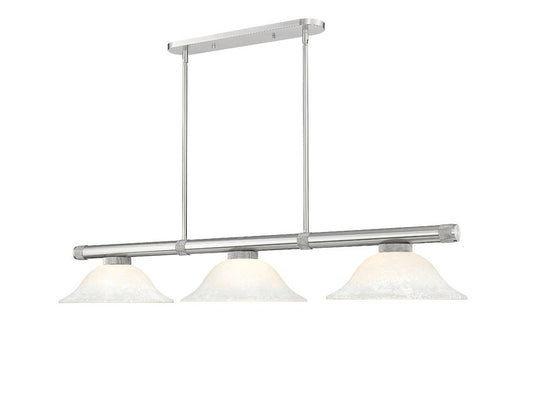 Z-Lite Vanguard 3050-3BN-WM16 59" 3-Light Brushed Nickel Steel and Aluminum Frame White Mottle Glass Shade Billiard Light