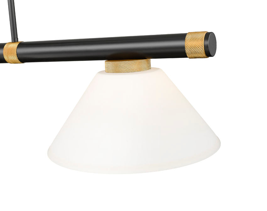 Z-Lite Vanguard 3050-3MB-RB-AMO14 59" 3-Light Matte Black and Rubbed Brass Steel and Aluminum Frame Matte Opal Glass Shade Billiard Light
