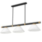 Z-Lite Vanguard 3050-3MB-RB-AWL14 59" 3-Light Matte Black and Rubbed Brass Steel and Aluminum Frame White Linen Glass Shade Billiard Light