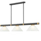 Z-Lite Vanguard 3050-3MB-RB-AWL14 59" 3-Light Matte Black and Rubbed Brass Steel and Aluminum Frame White Linen Glass Shade Billiard Light