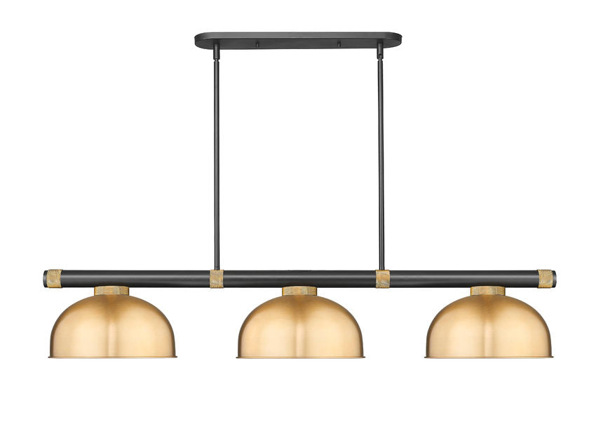 Z-Lite Vanguard 3050-3MB-RB-D13HBR 59" 3-Light Matte Black and Rubbed Brass Steel and Aluminum Frame Heritage Brass Steel Shade Billiard Light