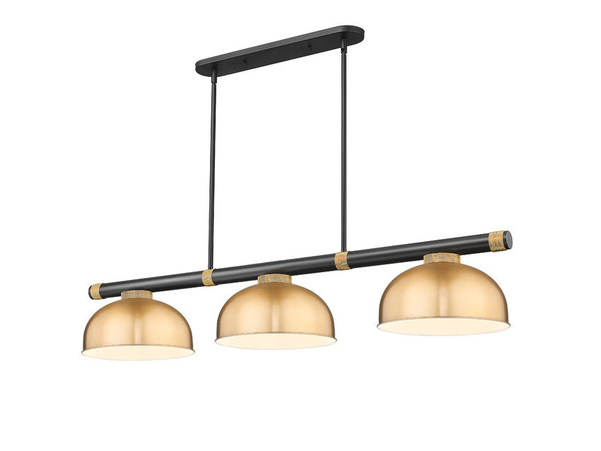 Z-Lite Vanguard 3050-3MB-RB-D13HBR 59" 3-Light Matte Black and Rubbed Brass Steel and Aluminum Frame Heritage Brass Steel Shade Billiard Light