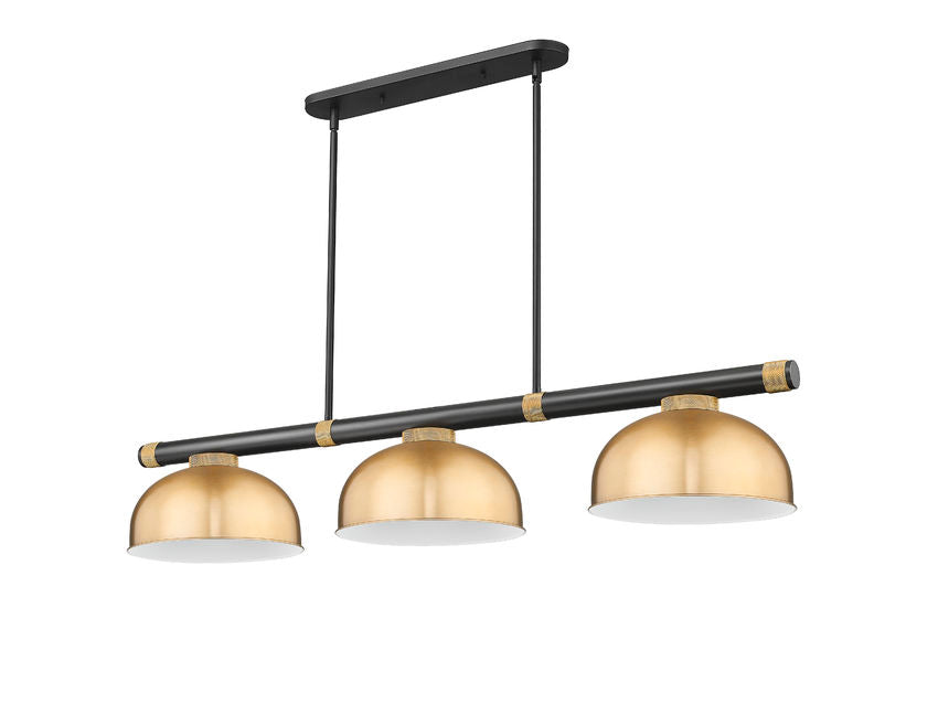 Z-Lite Vanguard 3050-3MB-RB-D13HBR 59" 3-Light Matte Black and Rubbed Brass Steel and Aluminum Frame Heritage Brass Steel Shade Billiard Light