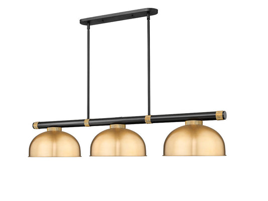 Z-Lite Vanguard 3050-3MB-RB-D13HBR 59" 3-Light Matte Black and Rubbed Brass Steel and Aluminum Frame Heritage Brass Steel Shade Billiard Light