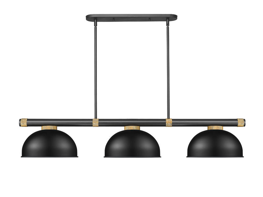 Z-Lite Vanguard 3050-3MB-RB-D13MB 59" 3-Light Matte Black and Rubbed Brass Steel and Aluminum Frame Matte Black Steel Shade Billiard Light