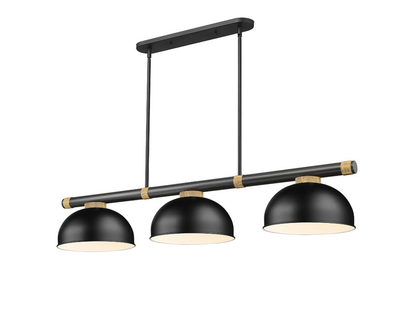 Z-Lite Vanguard 3050-3MB-RB-D13MB 59" 3-Light Matte Black and Rubbed Brass Steel and Aluminum Frame Matte Black Steel Shade Billiard Light