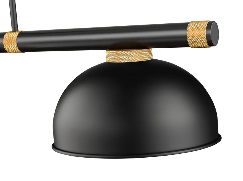 Z-Lite Vanguard 3050-3MB-RB-D13MB 59" 3-Light Matte Black and Rubbed Brass Steel and Aluminum Frame Matte Black Steel Shade Billiard Light