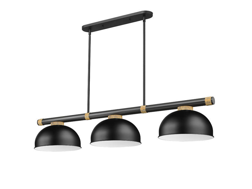 Z-Lite Vanguard 3050-3MB-RB-D13MB 59" 3-Light Matte Black and Rubbed Brass Steel and Aluminum Frame Matte Black Steel Shade Billiard Light