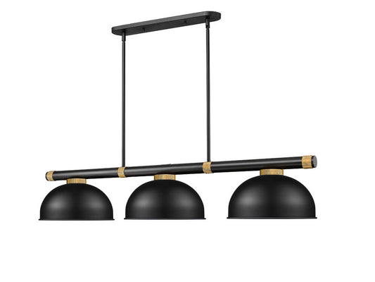 Z-Lite Vanguard 3050-3MB-RB-D13MB 59" 3-Light Matte Black and Rubbed Brass Steel and Aluminum Frame Matte Black Steel Shade Billiard Light