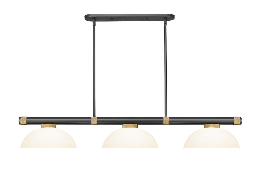 Z-Lite Vanguard 3050-3MB-RB-DMO14 59" 3-Light Matte Black and Rubbed Brass Steel and Aluminum Frame Matte Opal Glass Shade Billiard Light