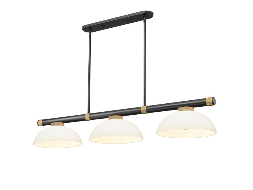 Z-Lite Vanguard 3050-3MB-RB-DMO14 59" 3-Light Matte Black and Rubbed Brass Steel and Aluminum Frame Matte Opal Glass Shade Billiard Light