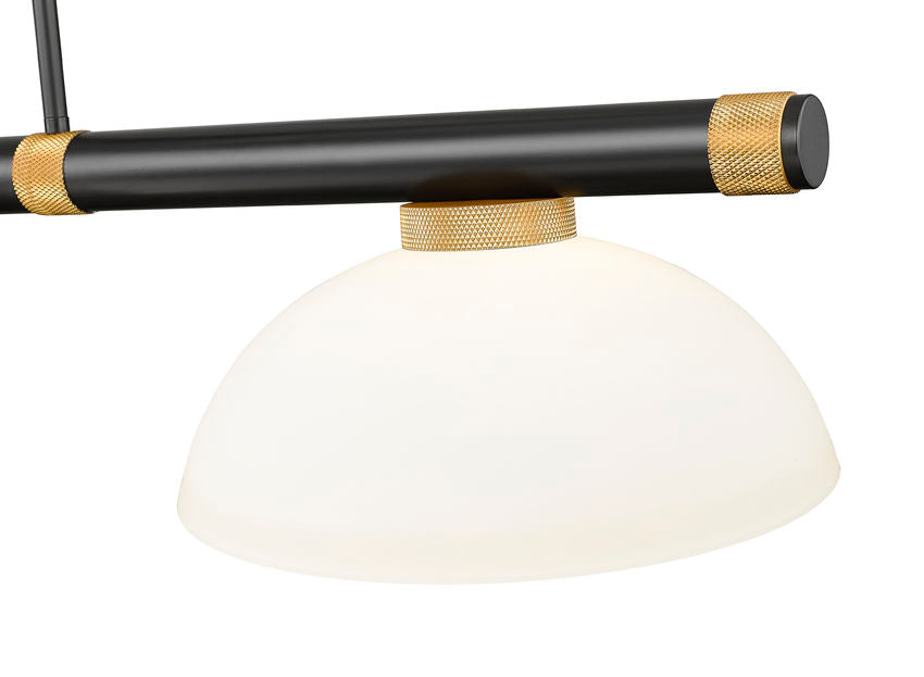 Z-Lite Vanguard 3050-3MB-RB-DMO14 59" 3-Light Matte Black and Rubbed Brass Steel and Aluminum Frame Matte Opal Glass Shade Billiard Light