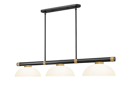 Z-Lite Vanguard 3050-3MB-RB-DMO14 59" 3-Light Matte Black and Rubbed Brass Steel and Aluminum Frame Matte Opal Glass Shade Billiard Light